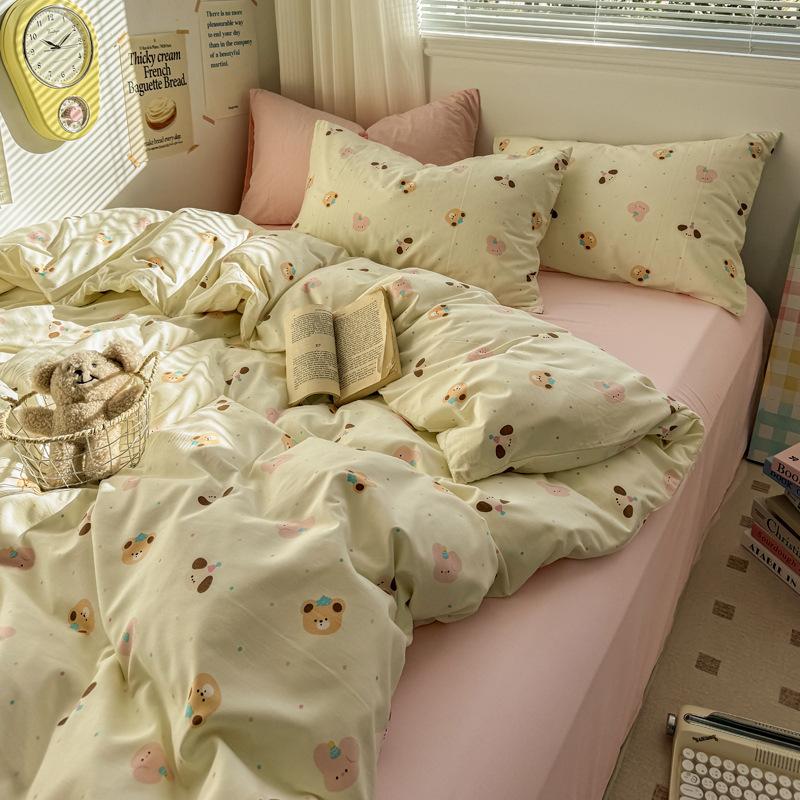 Class A Mother and Baby Grade Pure Washed Cotton Four-piece Set Ins Small Fresh Bed Sheet Quilt Cover Student Dormitory Style Bedding Set