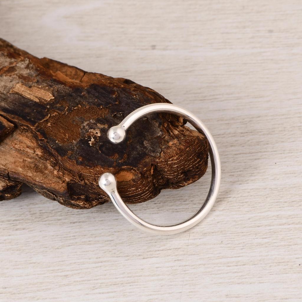 Minimalist 925 Sterling Silver Open Cuff Ring – Adjustable Ball End Silver Band – Dainty Everyday Stackable Ring – Gift for Her