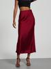 Women's Clothing Elegant Satin Midi Skirt Slim Fit High-Waisted Dress