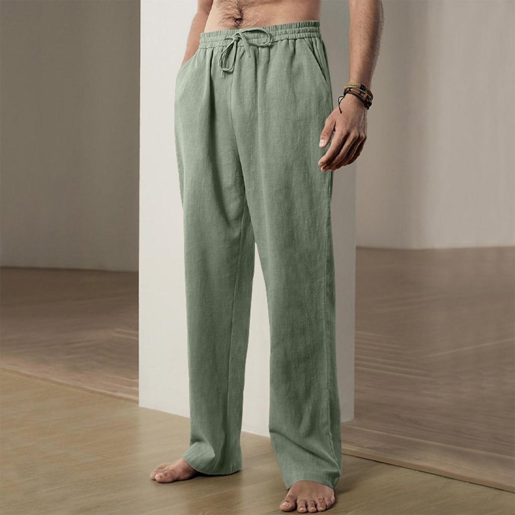 Spring and summer men's linen-blend wide-leg thin breathable loose vacation casual straight trousers