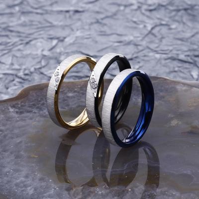 Anello Semplice in Acciaio Inossidabile Sabbia, Anello Unisex Placcato Oro con Diamante Può Essere