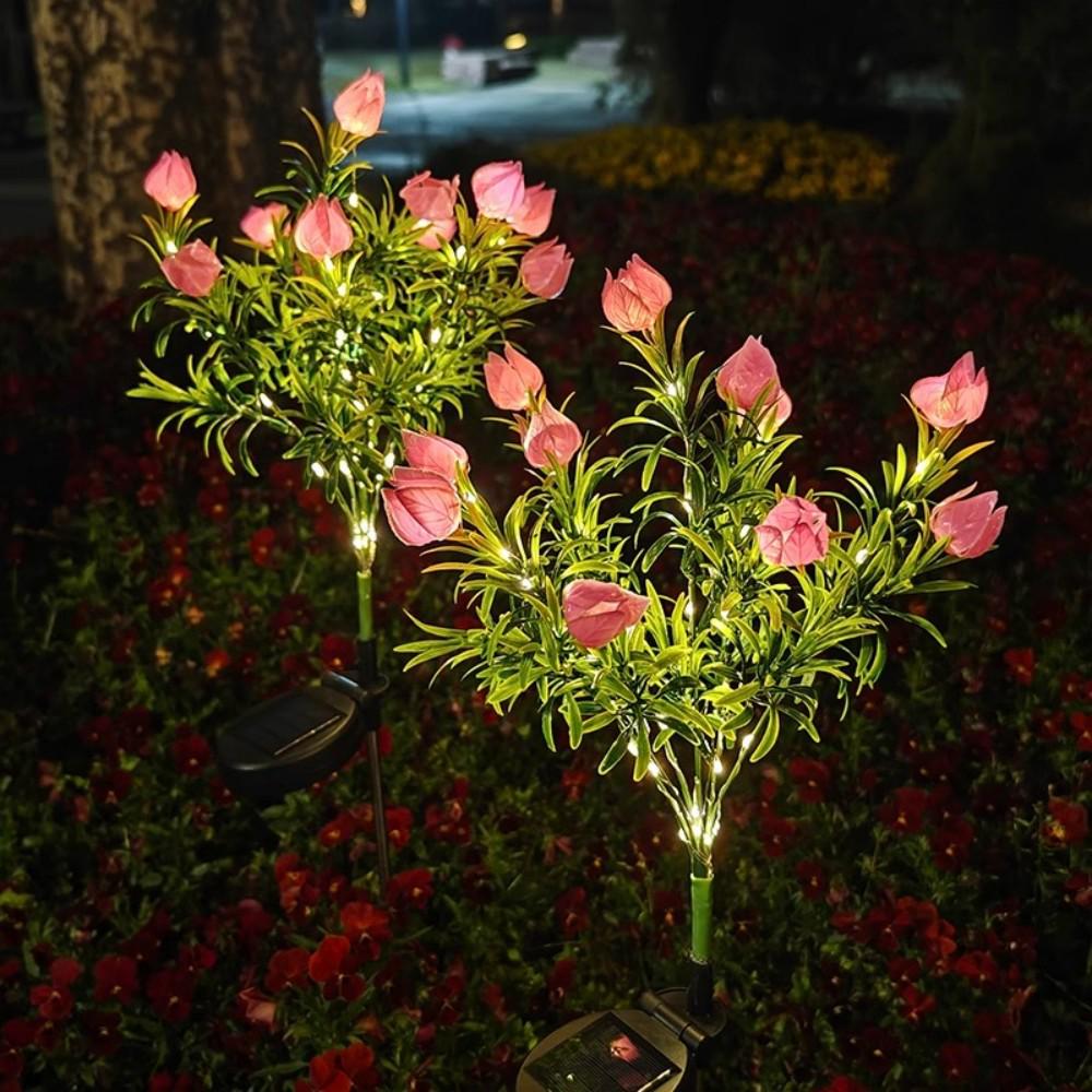 Solar Gardenia LED Flower Stake Light for Outdoor Decoration