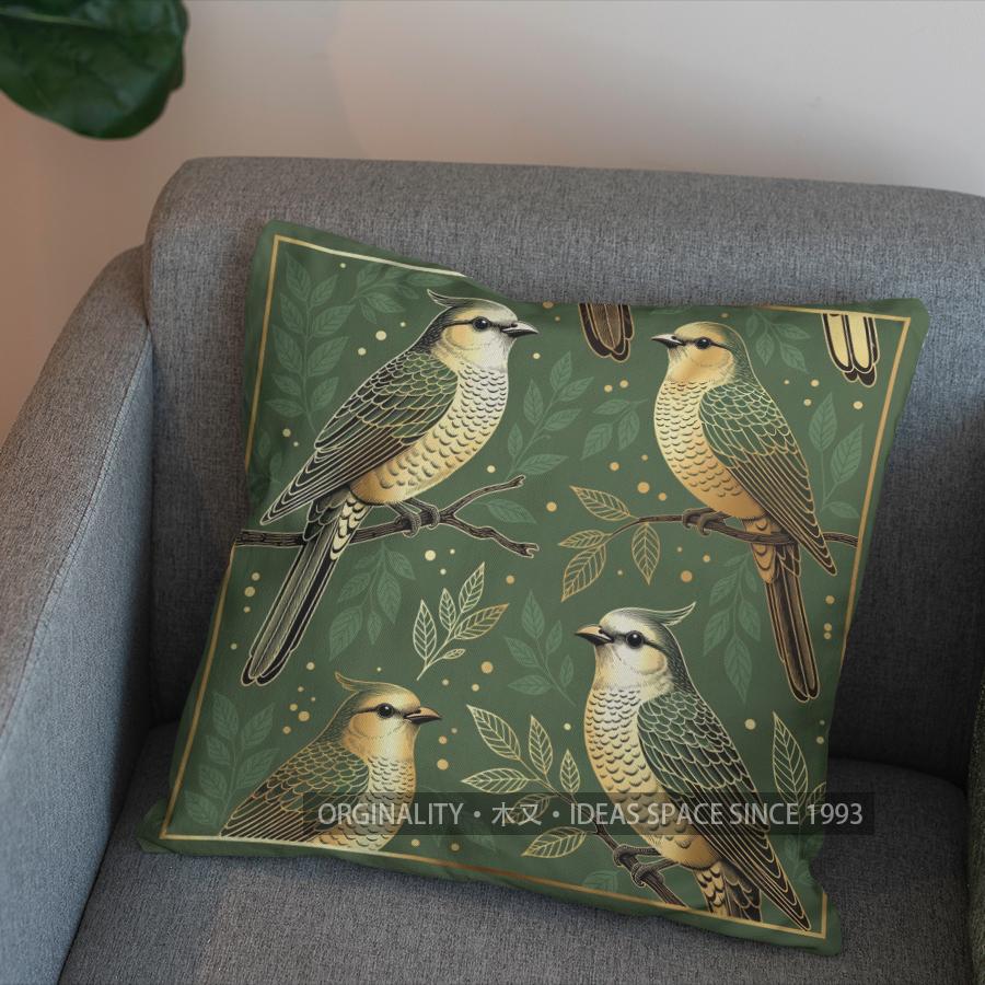 2D Flying Green Birds Decorative Pillow Cover Pattern Cushion Cover Suitable For Sofa Bedroom Car Pillow Cover