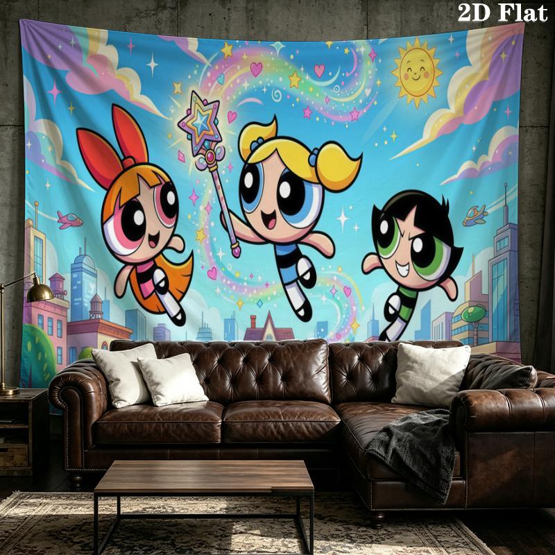 Powerpuff Girls Wall Tapestry Aesthetic Wall Hanging Printed Fabric Blanket Decorative Tapestries for Bedroom Living Room Home Decor