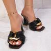 Brand Designer Metal Decoration Slip On Sandals Luxury Square Toe Super High Heels Party Slippers Women Strange Heels Slides