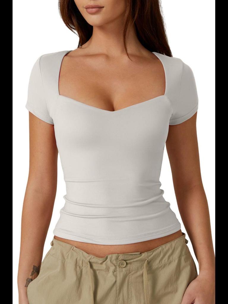 2024 Women's Heart-Shaped Collar Short-Sleeve Slim-Fit Crop Top