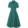 50S Swing Dresses Lapel Collar Short Sleeves Row of Buttons Work Business Office Lady Midi Dress Women's Casual Outfit