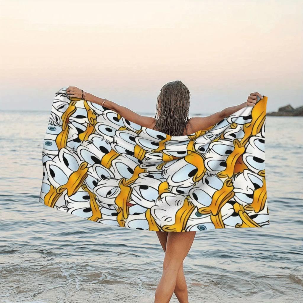 1pc Donald Duck Beach Towel - Oversized, Quick-Dry Microfiber, Vibrant Yellow Duck Design, Perfect for Pool, Cruise, Vacation, a