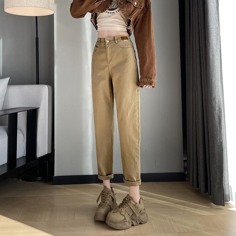 

Хаки Узкие Прямые Имитация Джинсов Весна Лето Новые С Завышенной Талией Приталенные Повседневные Прямые Брюки Брюки-Гаремы Брюки-Сигареты для Женщин 5XL хаки