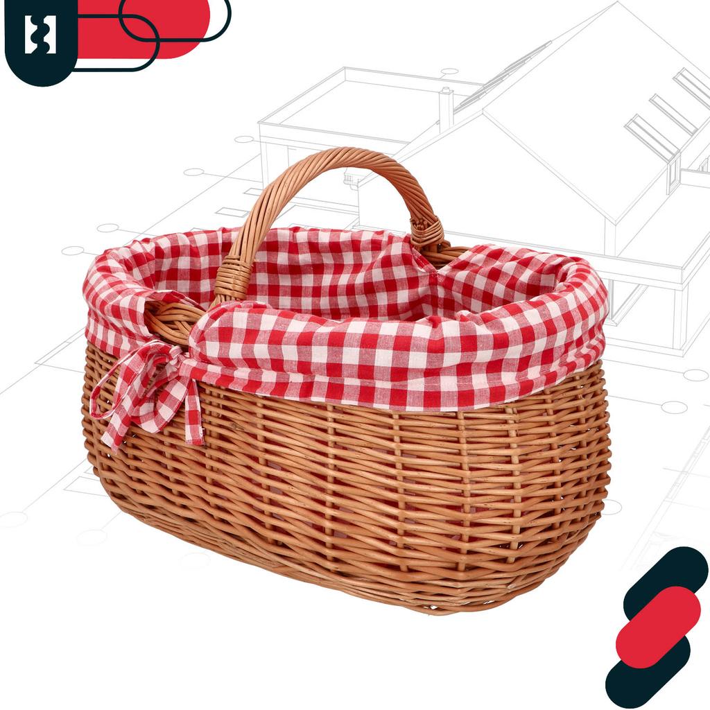 Kotarbau® Wicker Shopping Basket Picnic Mushroom Easter Oval With Red Lining And Lattice Trim 46 Cm