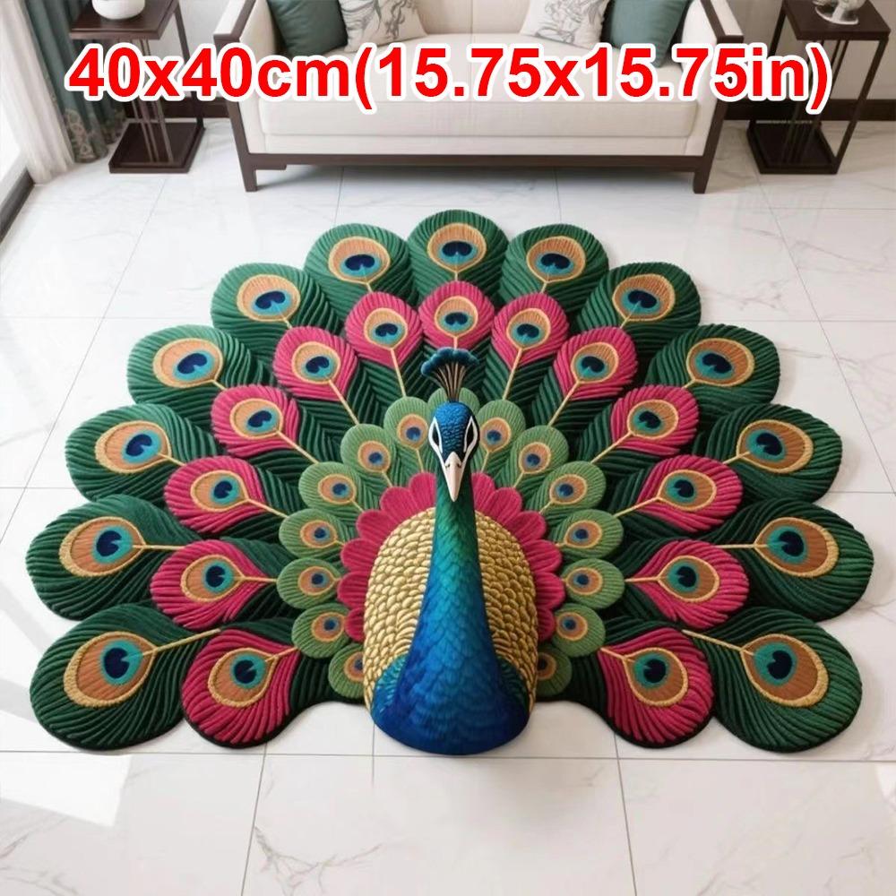 Non-slip Peacock Carpet Soft Bathroom Floor Mat Portable Blanket for Living Room Tea Table Bedside