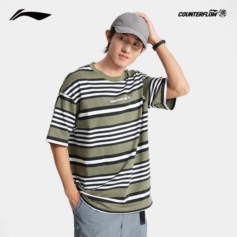 Li-Ning Men's Outdoor Quick-Dry Cooling Striped Short Sleeve T-Shirt ATSV181