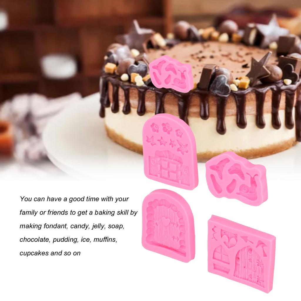 Enchanted Vintage Fairy Garden Silicone Mold Door Mushroom Flower Pattern Chocolate Molds for Home Bakery Fairy Garden Mold