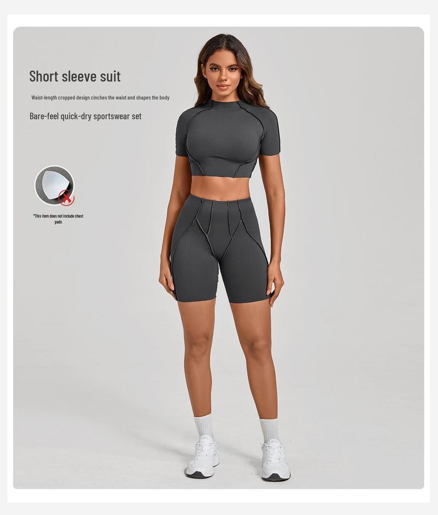 European & American 3D Patchwork Quick-Dry Yoga Set: Tight Short Sleeve & Shorts