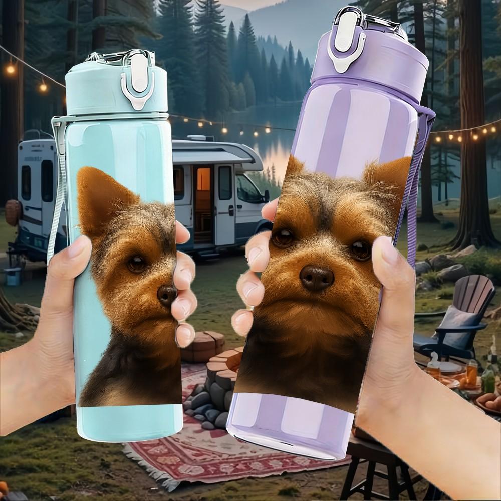 1PC Yorkshire Terrier Headshot 750ml Color Plastic Sports Water Bottle Leakproof Flip Straw Lid Suitable for Sports Office Home Use