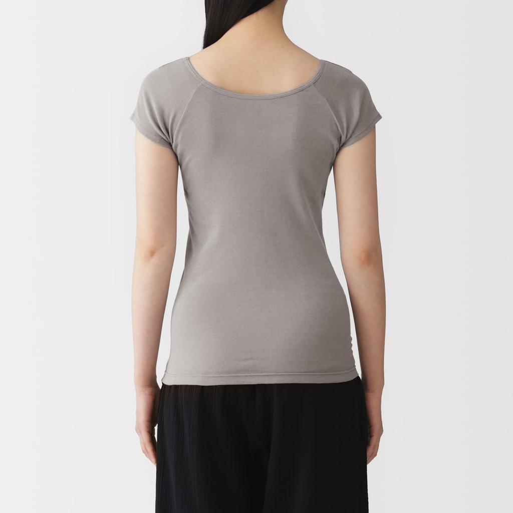 MUJI Light Cotton French Sleeve Top with Sand Size S Women's Sweat-Absorbing Pads, Beige, (FCC11A6S)