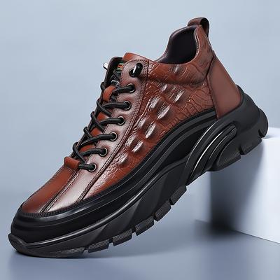 Zapatos de Senderismo para Hombre de Marca de Alta Calidad con Suela Gruesa Resistentes al Desgaste Zapatos Casuales de Cuero con Patrón de Cocodrilo Zapatos Oxford para Hombre