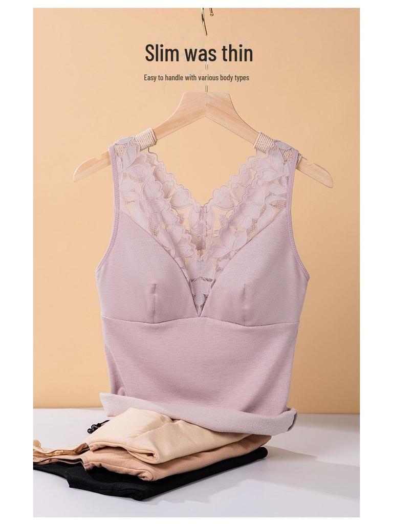 Women's Silk Warm Vest: Thickened Mulberry Silk, Brushed, Lace Top for Autumn/Winter