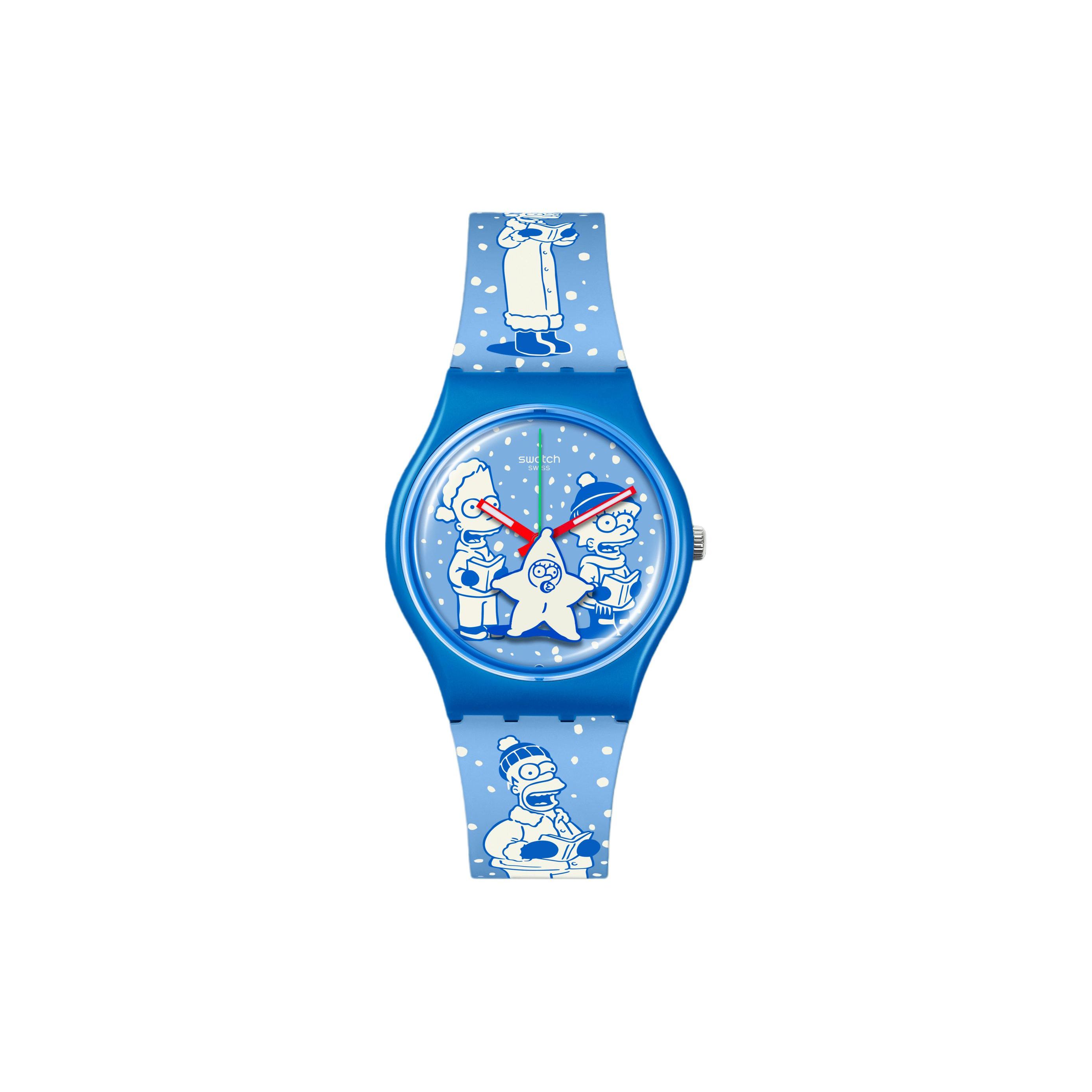 Swatch The Simpsons Collection Quartz Movement 30m Water Resistant Watch 34mm Blue Dial Bio-Based Material Case Silicone Strap Unisex watches SO28Z126 Blue Dial