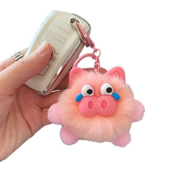 Keychain Rabbit Ear Soft Plush Ball Charm Key Chain Car Keys Bags Backpacks Kids Travel Accessories Stress Relief Gift