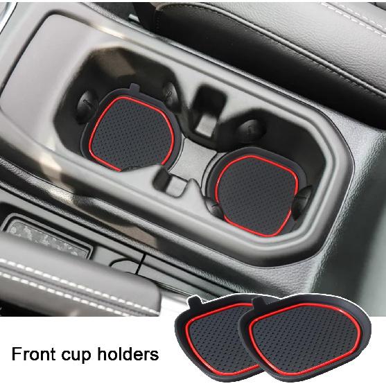 Cup Holder Coaster For Wrangler JL JLU 2018-2024 2025 Wrangler Accessories Gladiator JT -2025 Silicone Cup Erts Interior Mats Pad (Red Trim, 4-Pcs
