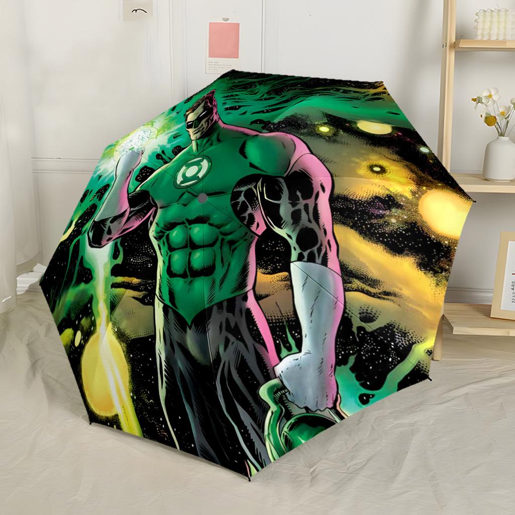 Green Lantern In Space Portable Automatic Umbrella Folding Umbrella with 8 Ribs Compact Design All-Season Travel Vibrant Pattern Umbrella