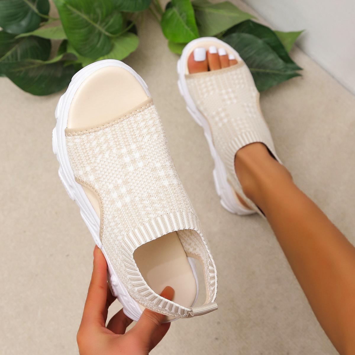 

Women Summer Slip on Sandals Mesh Breathable Hollow Casual Shoes for Women Non-slip Comfortable 2025 New Sandals Women 35 бежевый