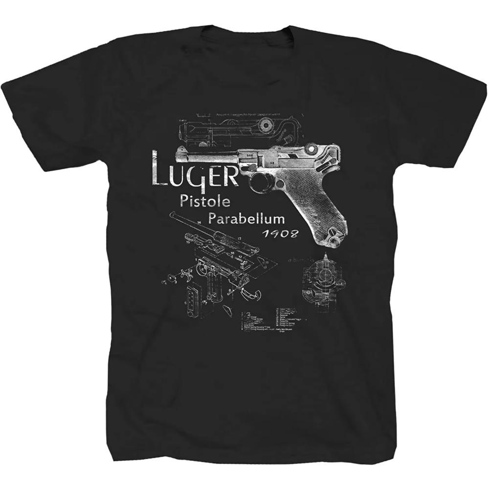 

WWII German Luger Parabellum Pistole T-Shirt. Premium Cotton Short Sleeve O-Neck Mens T Shirt New S-3XL S чёрный