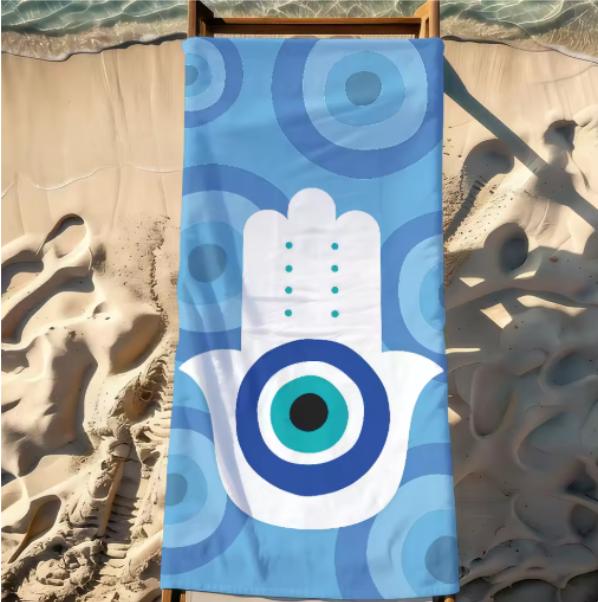 Bohemian Türkisches Böses Auge Symbol Strandtuch, Großes Mikrofaser Sandfreies Schnelltrocknendes Handtuch für den Sommerurlaub Badetuch