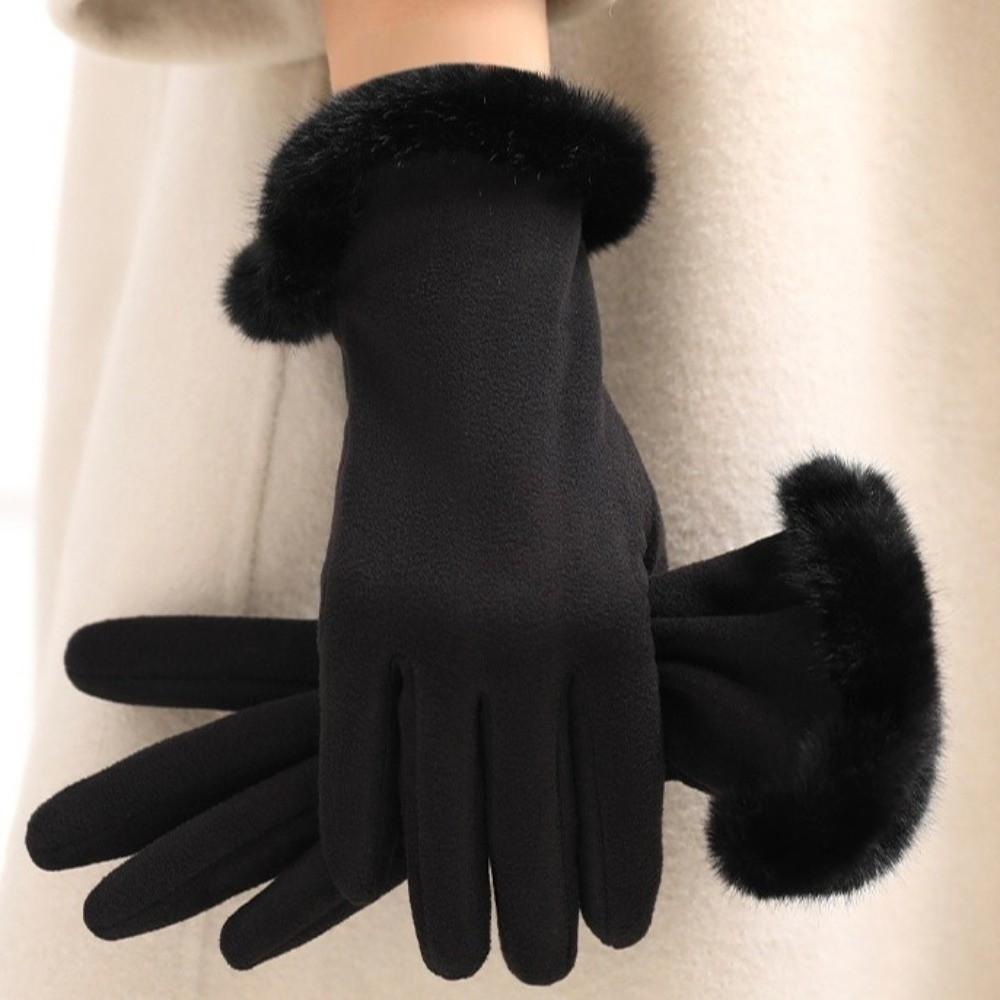 Windproof Suede Gloves Solid Color Cycling Mittens Casual Women Winter Gloves  Girls