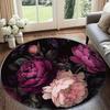 Luxury Dark Peony Flowers Round Rug Elegant Floral Design Soft Flannel Living Room Bedroom Decor Modern Home Carpet Mat