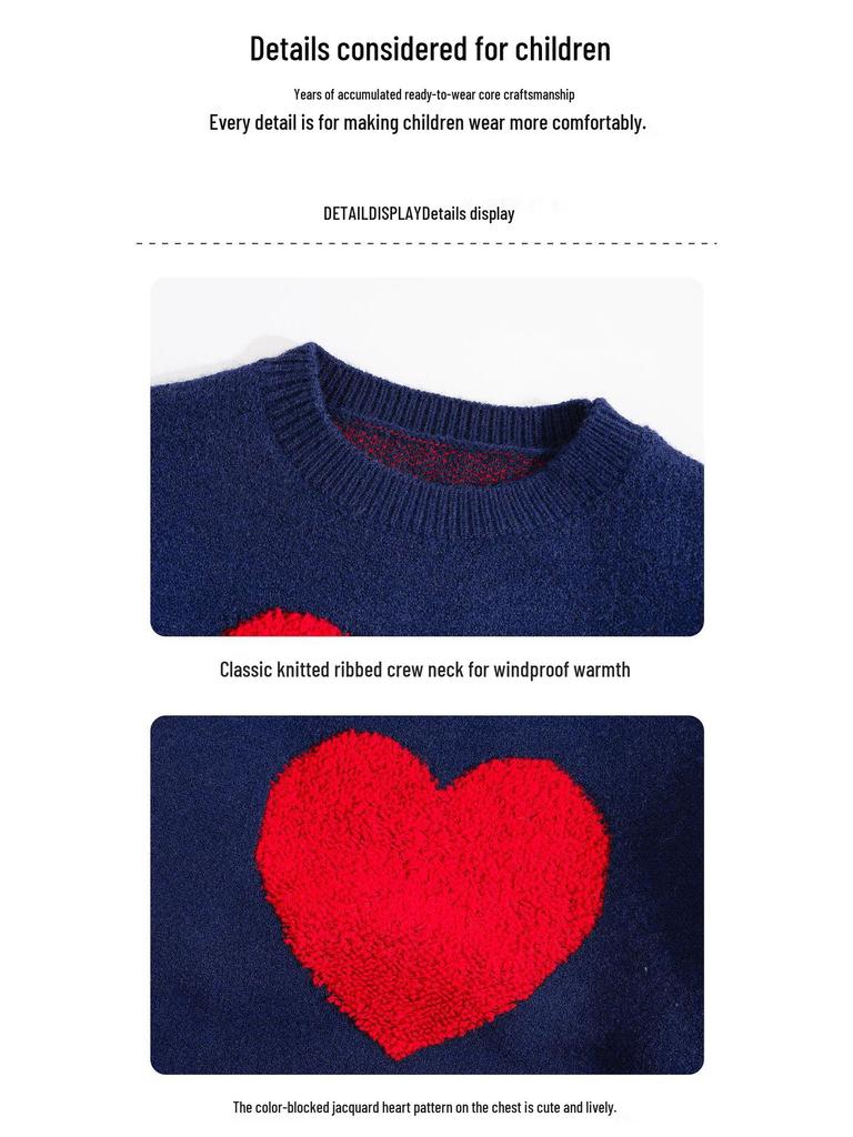 Girls' Heart Jacquard Sweater & Skirt Set - 2025 New Kids' Cozy Knitted Style