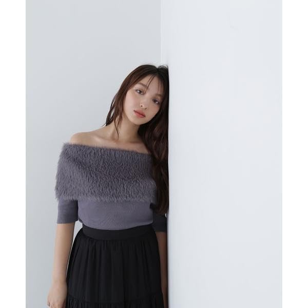 Natural Beauty Basics Shaggy Knit Sweater for Women Off-the-Shoulder
