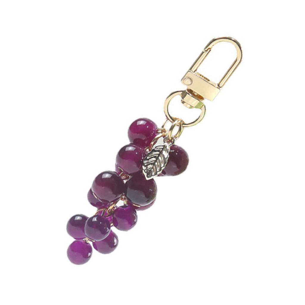 Crystal Grape Charm Keychain Sweet Cool Simulated Fruit Keyring Pendant Bag Hanging Ornament Women Backpack Decorations