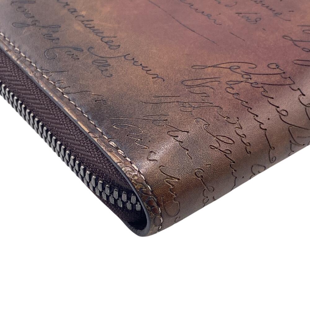 Berluti Zip Around leather Calligraphy Purse Brown leather mens Used