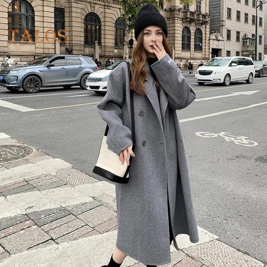 Kvinners ulljakke Langermet jakke med frontlommer Uformelt yttertøy kvinnelig overfrakk for høst og vinter daglig bruk