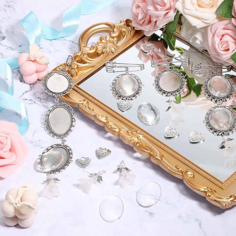 Wedding Bouquet Photo Charm Angel Pin Brooch Boutonniere Lace Frame for Wedding Shower Bride DIY Photo Pendant Brooch