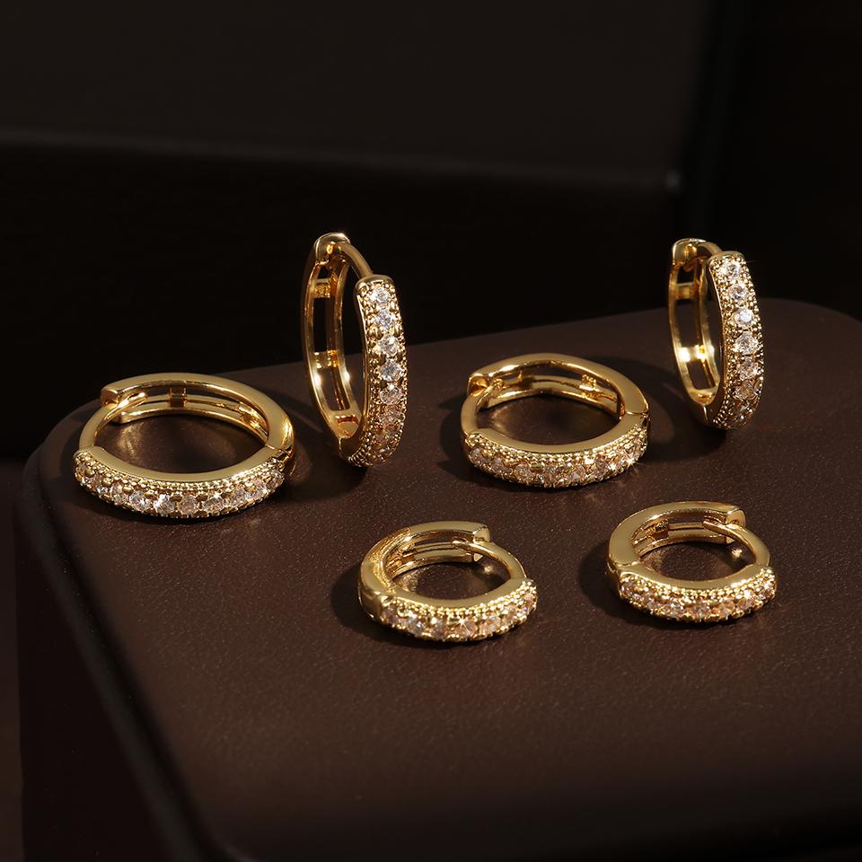 ZAKOL 6 Pcs Shiny Zircon Chunky Circle Hoop Earrings for Women Girls Fashion White Gold Color Helix Tragus Piercing Zircon