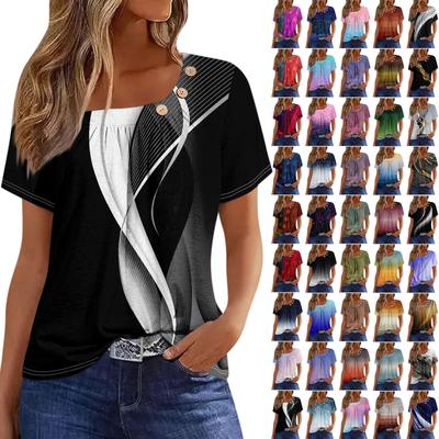 Hauts d'été pour femmes imprimés pour femmes, col rond, manches courtes, confortables, t-shirts pour femmes