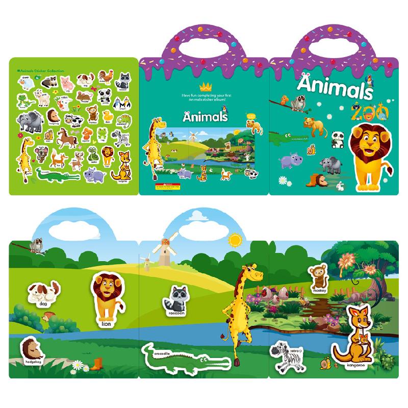 

Книга Портативные наклейки Игрушки Детская когнитивная тренировка Раннее обучение Образовательная книга Animals,287PCS