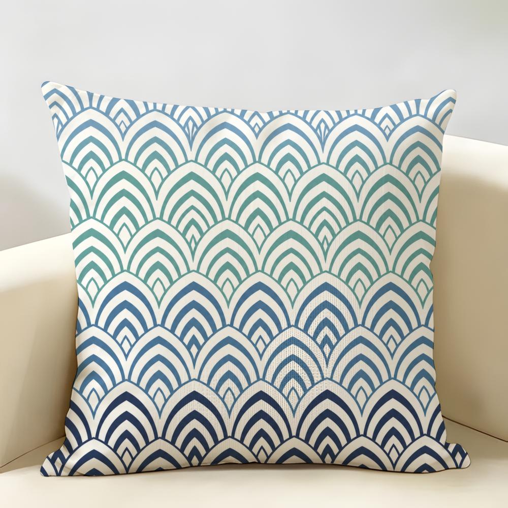 Art Deco Fan Pattern Cushion Cover Durable Hypoallergenic Organic Linen Short Pillow Cover Washable