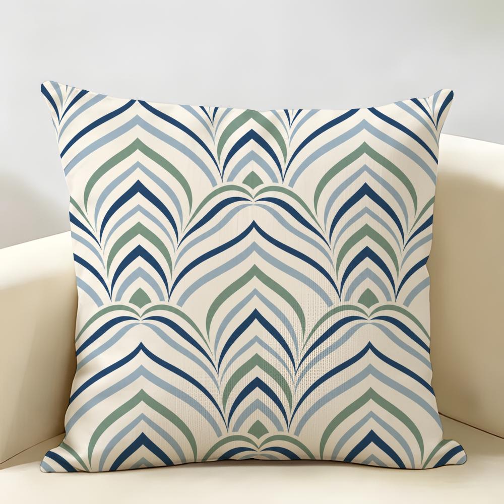Art Deco Fan Pattern Cushion Cover Durable Hypoallergenic Organic Linen Short Pillow Cover Washable