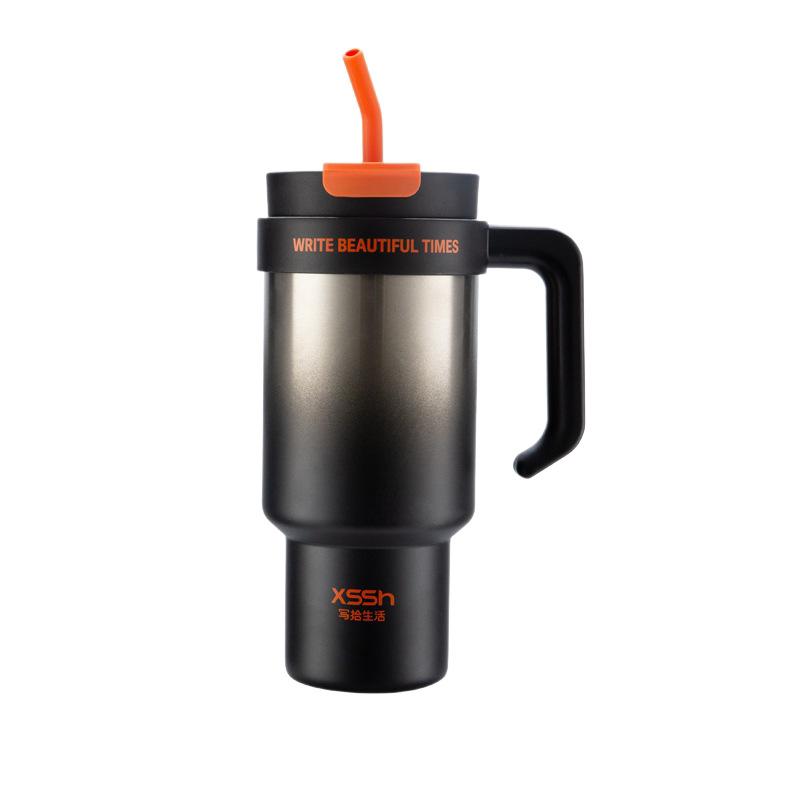 Water bottle Bingba cup Large capacity thermos cup Double drinking straw with handle Water cup Enterprise cup
