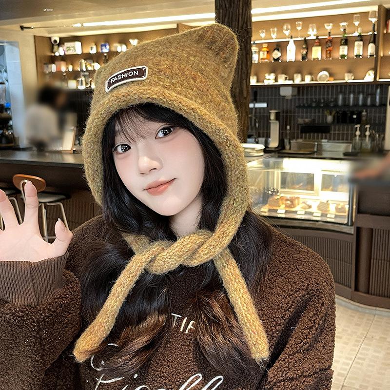 Autumn And Winter Woolen Cute Bear Ear Hat For Women 2026 Cute Fashionable Warm Outdoor Warm Cold-proof Sweet Knitted Newhat