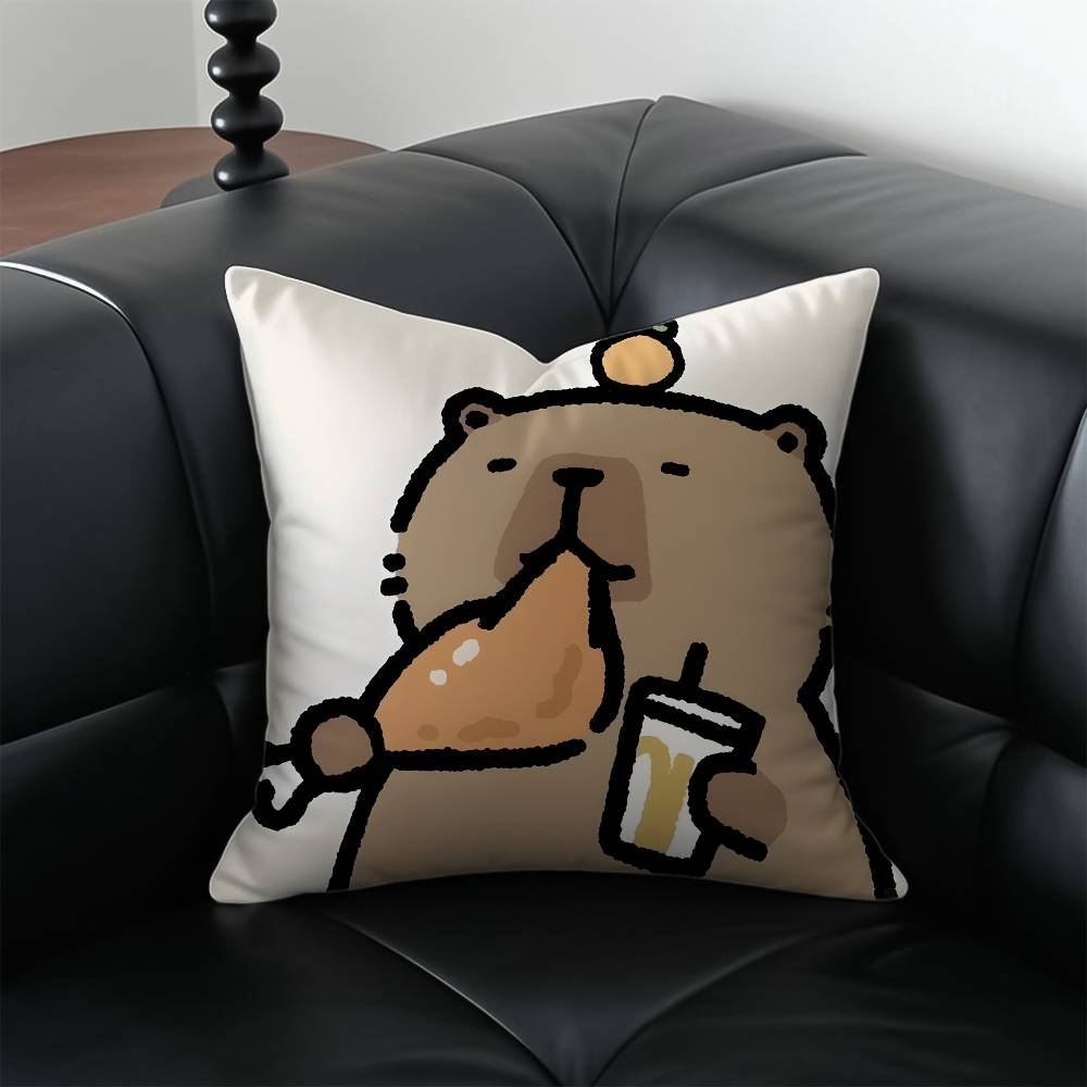 Cute Cartoon Companion Capybara Pillow Case Anti-dustmite Pillowcase Invisible zipper silky short plush Sofa cushion cover