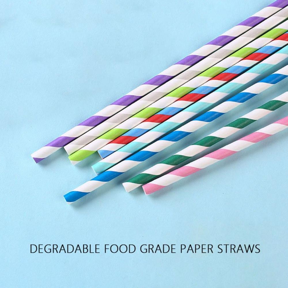 Stripe Pattern Colorful Disposable Straws Paper Drinking Straws Drinking Accessories Party Supplies