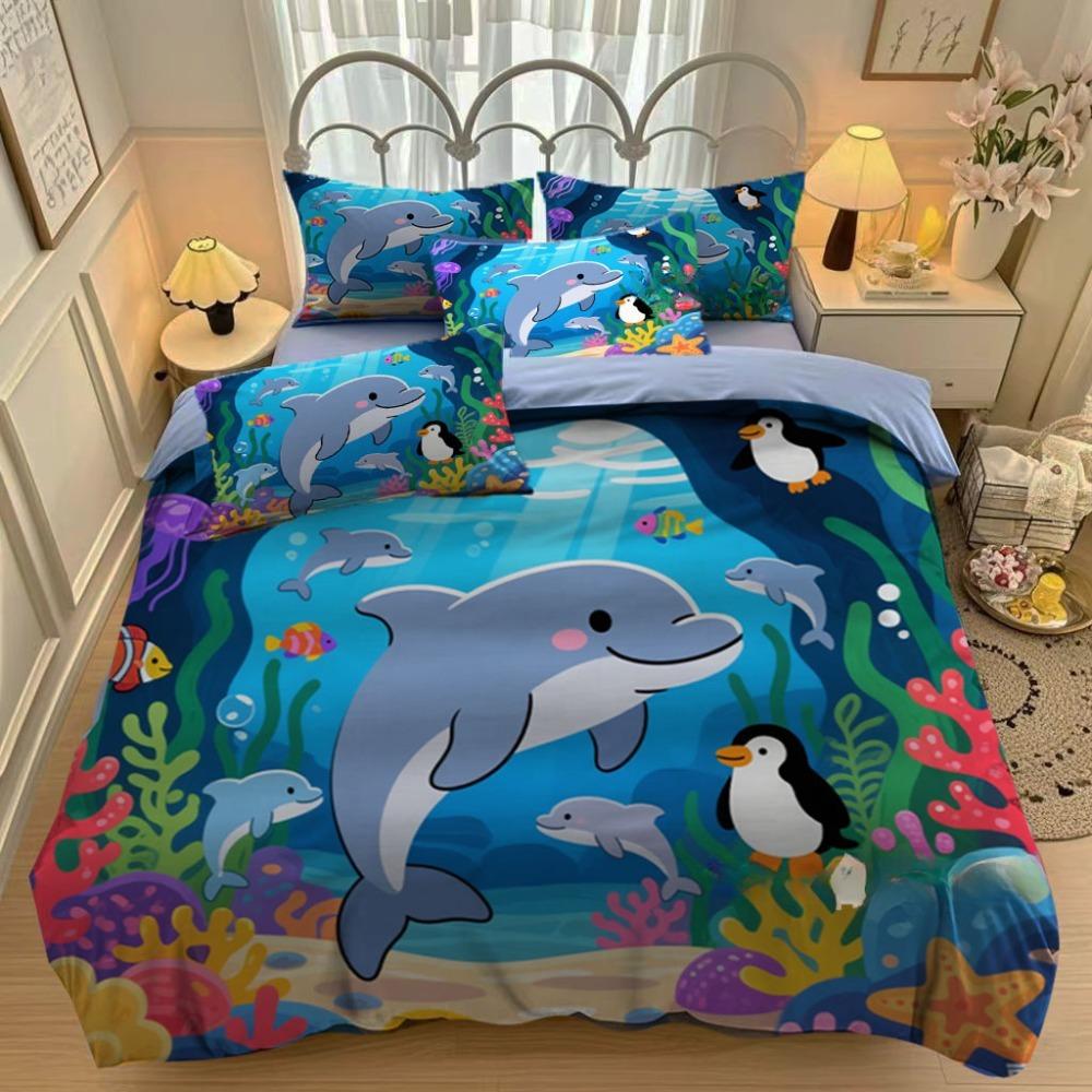 Blue Ocean animal Duvet Cover Bedding BoyGirl Bedroom Decoration Children-Gift Single Double Large SizeZip Duvet Cover