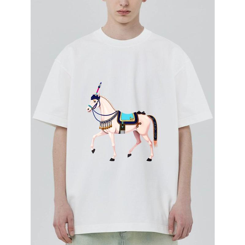 Black T Shirt With Decorated Horse Print For Casual Wear