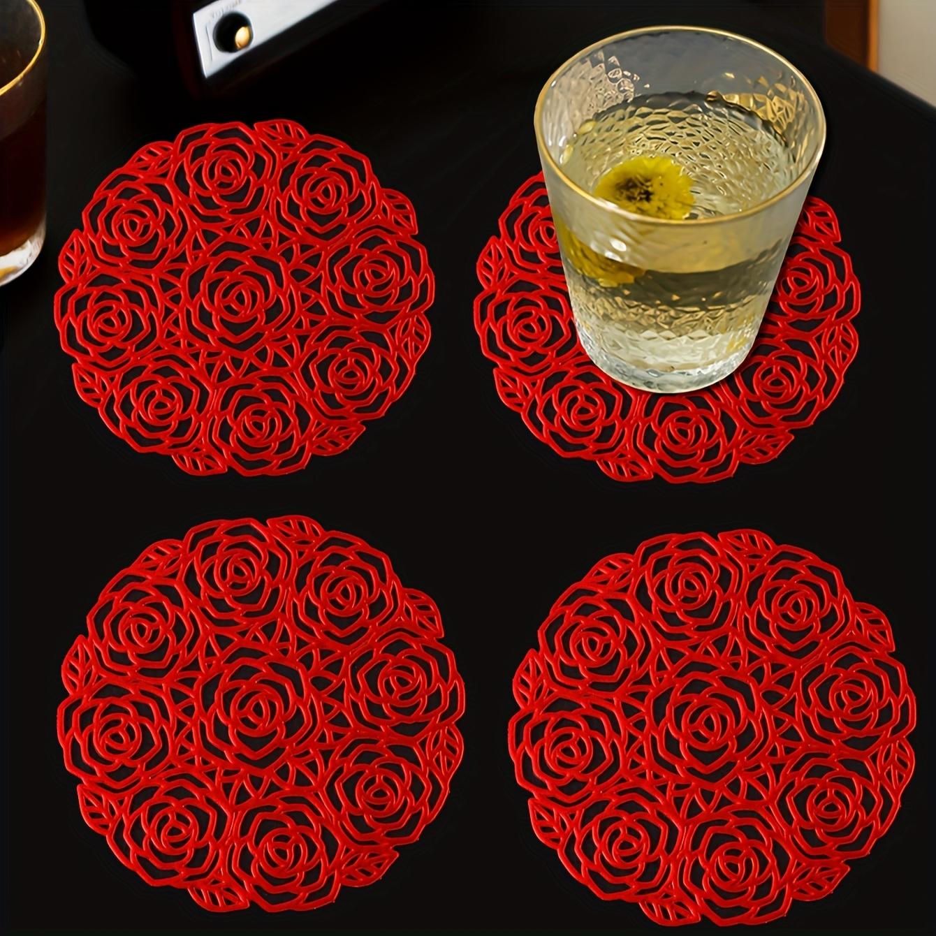 

Rose Garden Valentine s Day PVC Golden Foil Coasters, Suitable for Wedding Party Table Decor Cup Holders, Rose Garden Coasters 1pcs червоний