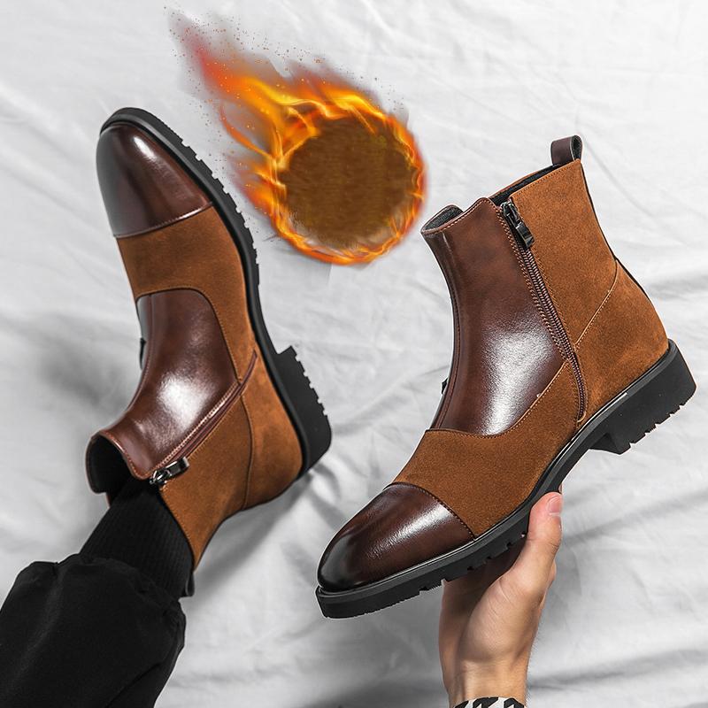 Men’s Winter Warm Chelsea Boots Motorcycle Boots Retro Street Style Dress Tuxedo Wedding Men Monks Ankle Boots Plus Size